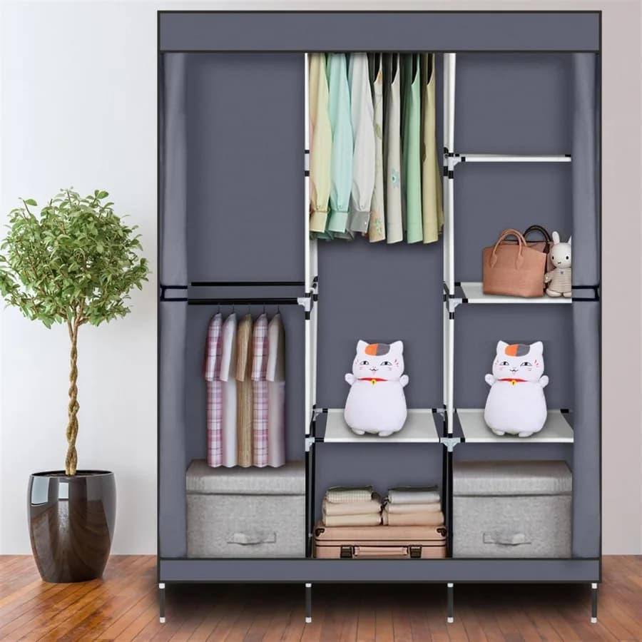 71" Closet Wardrobe Clothes Rack Storage Organizer with Shelf Gray