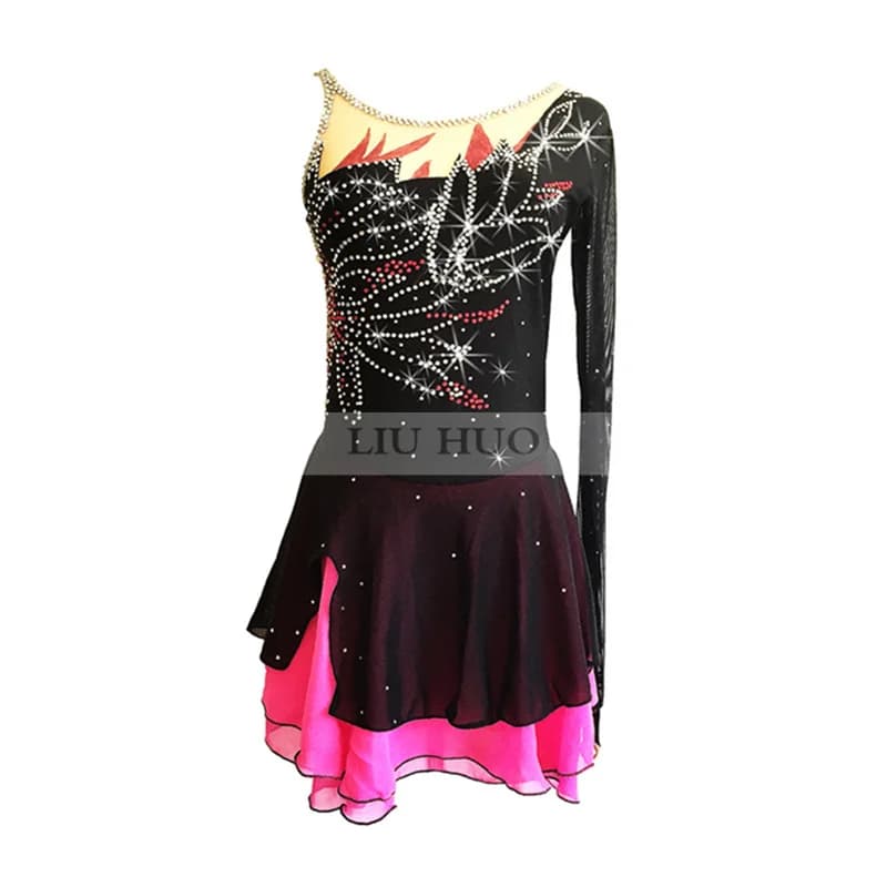 LIUHUO Donna Ragazza Pattinaggio di Figura sul Ghiaccio Vestito Prestazioni Ginnastica Ritmica Manica Singola Competizione Body Costume Danza Adolescenti