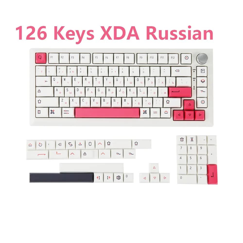 Set of 126 PBT Keyboards with XDA Profile for Mechanical Keyboards, English/Russian/Japanese Layout, Compatible with 61/68/71/81/87/98/104/108 Keyboards