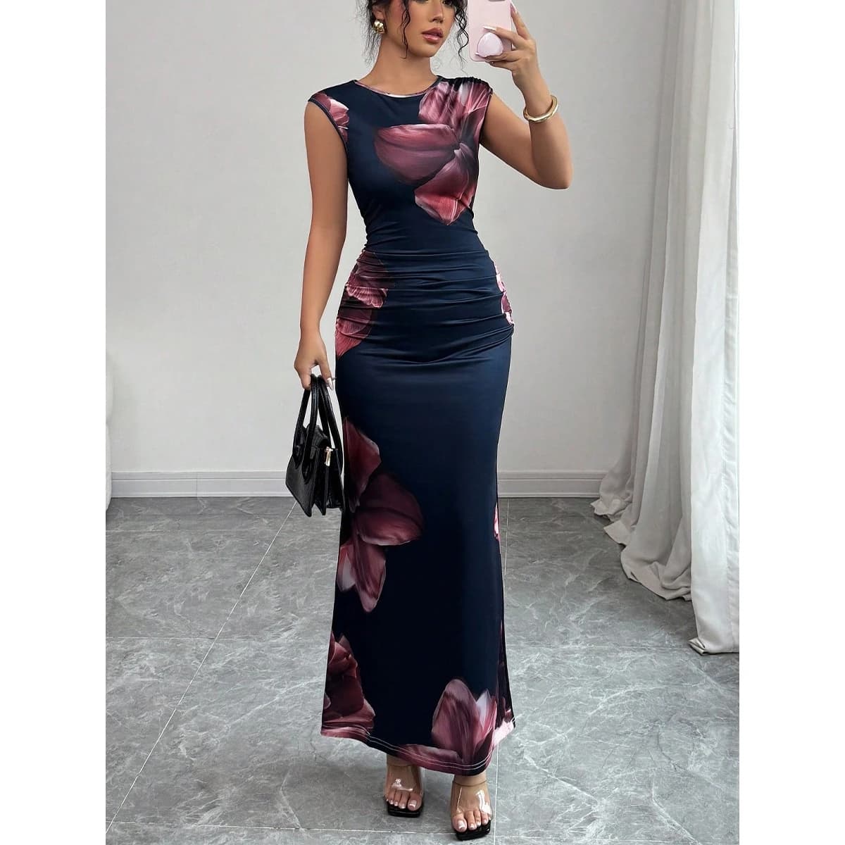 Elegant 2025 Cross-Border Slim Fit Print Dress Sleeveless One-Step Skirt Dress Women's Long Dress Wrap around mid Waist