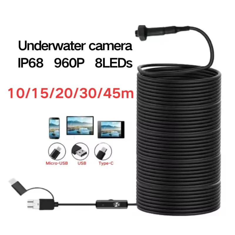 40m Fish Finder Underwater Fishing Endoscope Camera 960P Auto Fognary Inspection Periscope Waterproof 3In1 For Usb Android Type-C