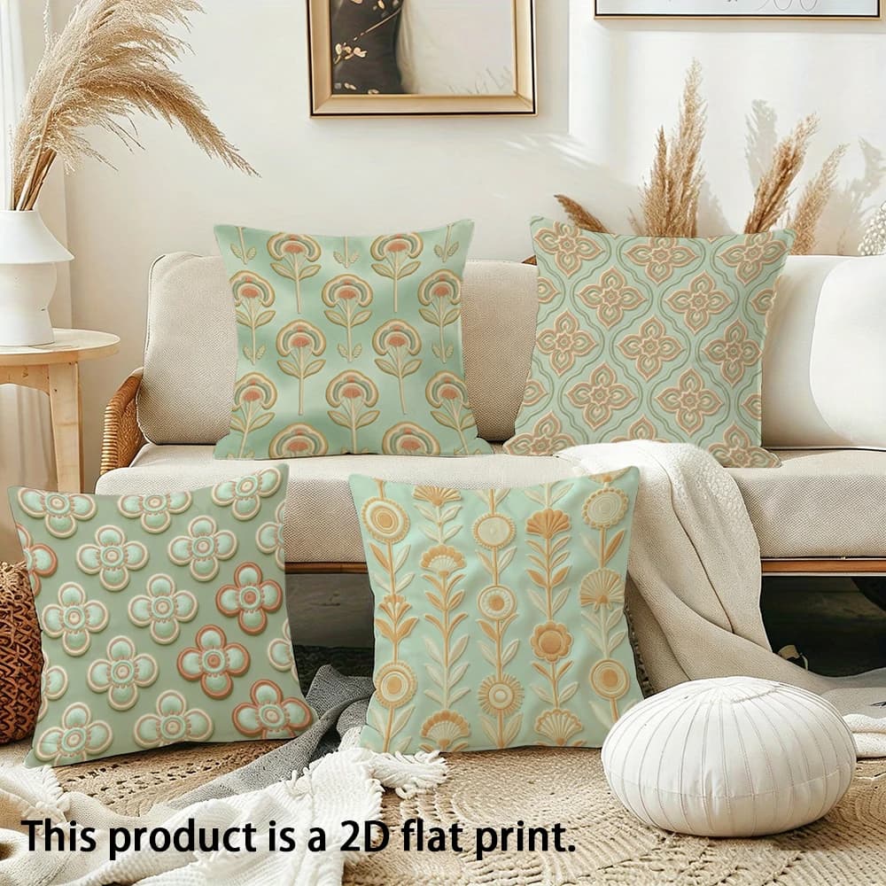 Mondrian Green Geometric Flowers Double-sided Printed pillow cover Short plush Suitable living rooms sofas throw cushion cover