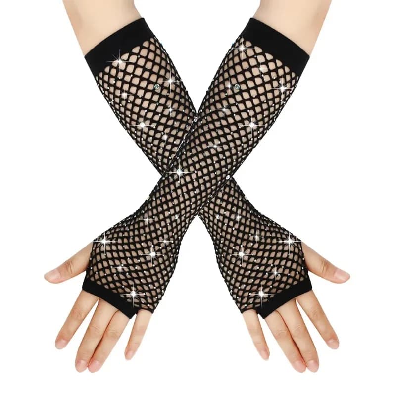 Somenie Ball set diamond gloves, party fishing net elastic mesh gloves, sexy hot stamping diamond long gloves