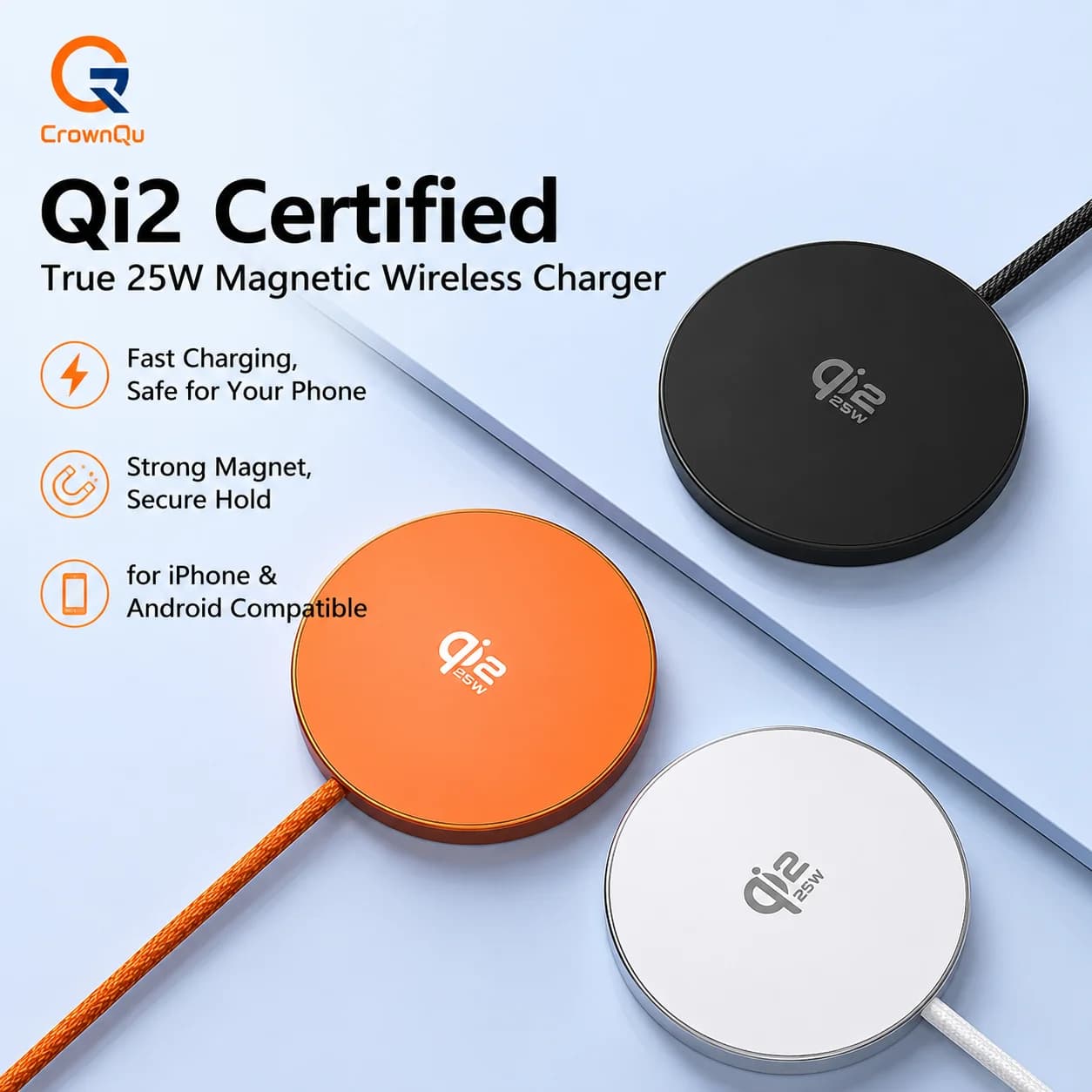 Qi2.2 Wireless Fast Charge Chargers 25W Magnetic Induction For iPhone 17 16 Pro Max‌ 5W Airpods Xiaomi Huawei