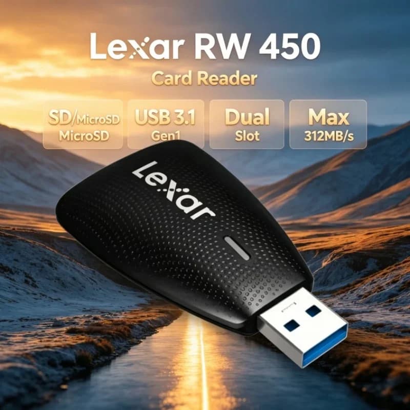 Lexar RW450 UHS-II Memory Card Reader 2-in-1 SD TF Card Adapter USB 3.0 312MB/s for Action Camera Dash Cam Memory Card
