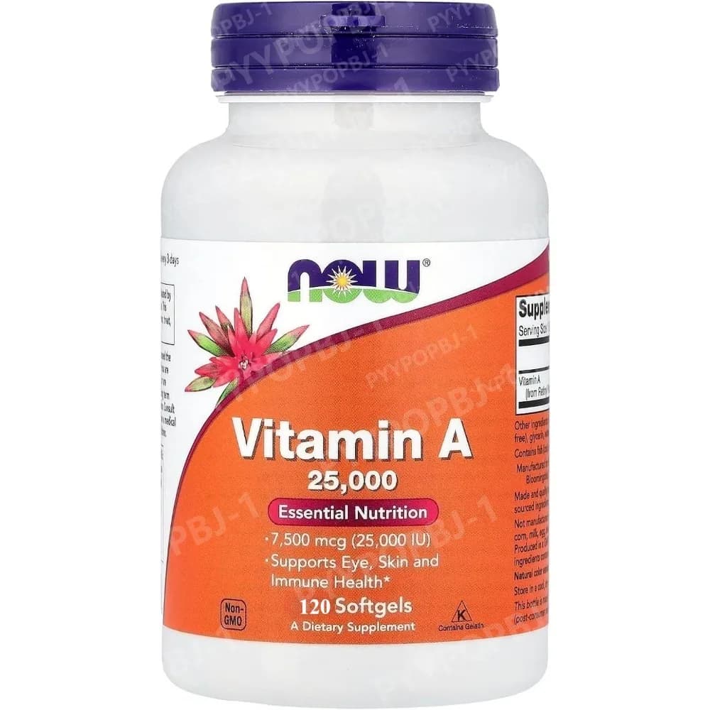 Supplements NOW Foods, Vitamin A (Food Oil) 25,000 UI, Essential Nutrition, 120 Capsules Molli