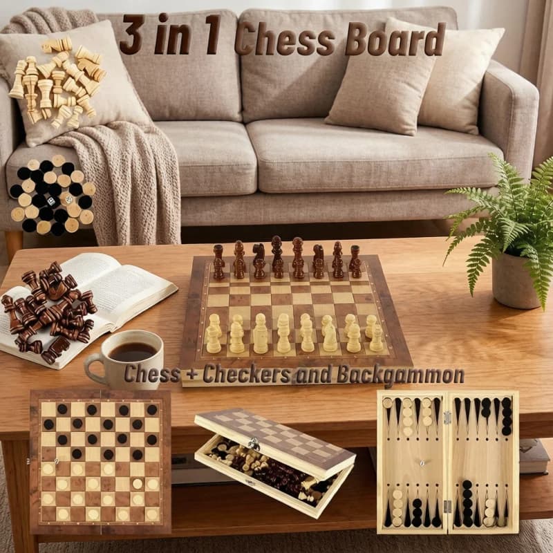 3 In 1 Board Party Table Games Set Dice Backgammon Checkers Chess Multiplayer Family Travel Portable Entertainment