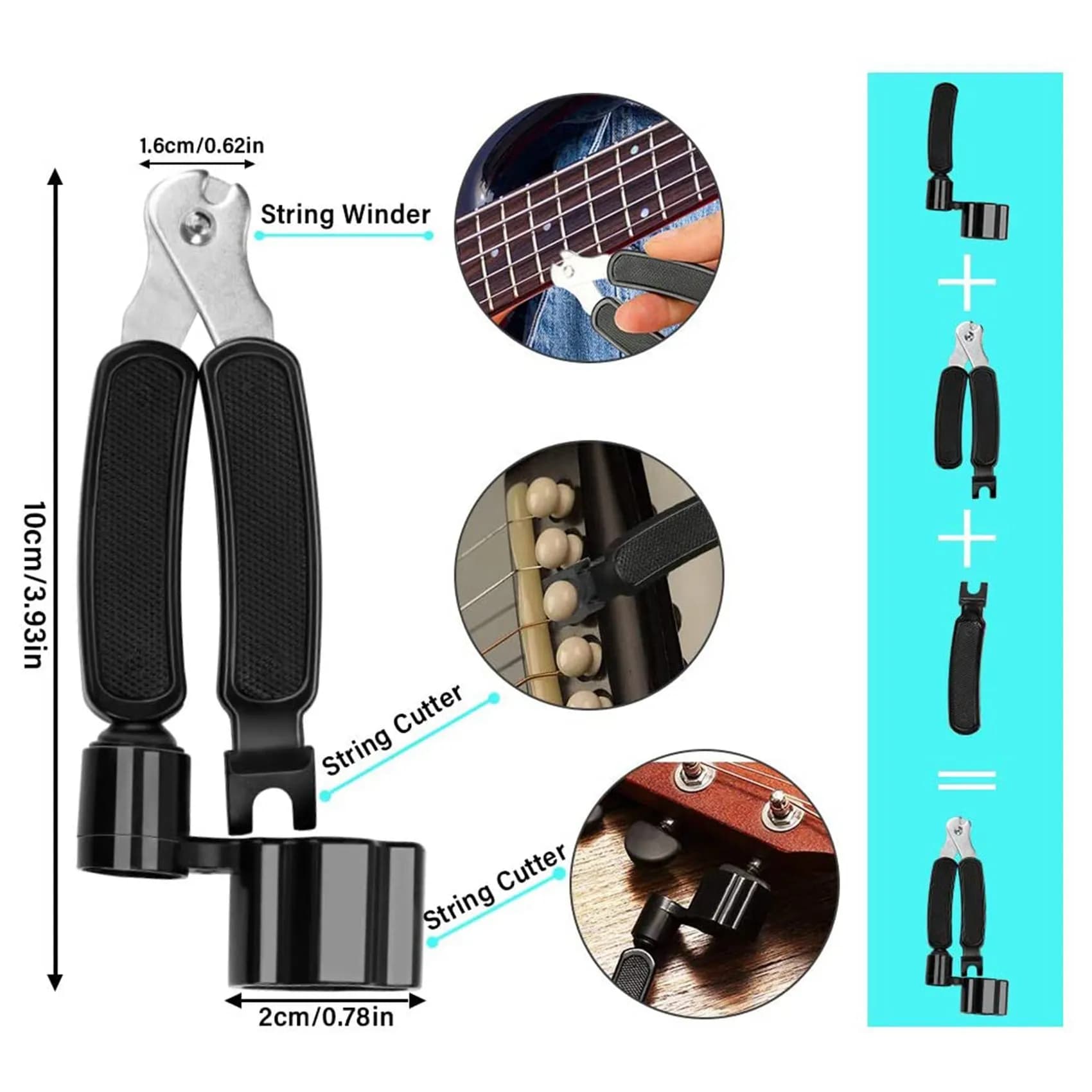 Kit di accessori per chitarra da 65 pezzi con corde per chitarra, accordatore, capotasto, plettri, supporto per plettro, plettri per pollice, perni per ponte KXH