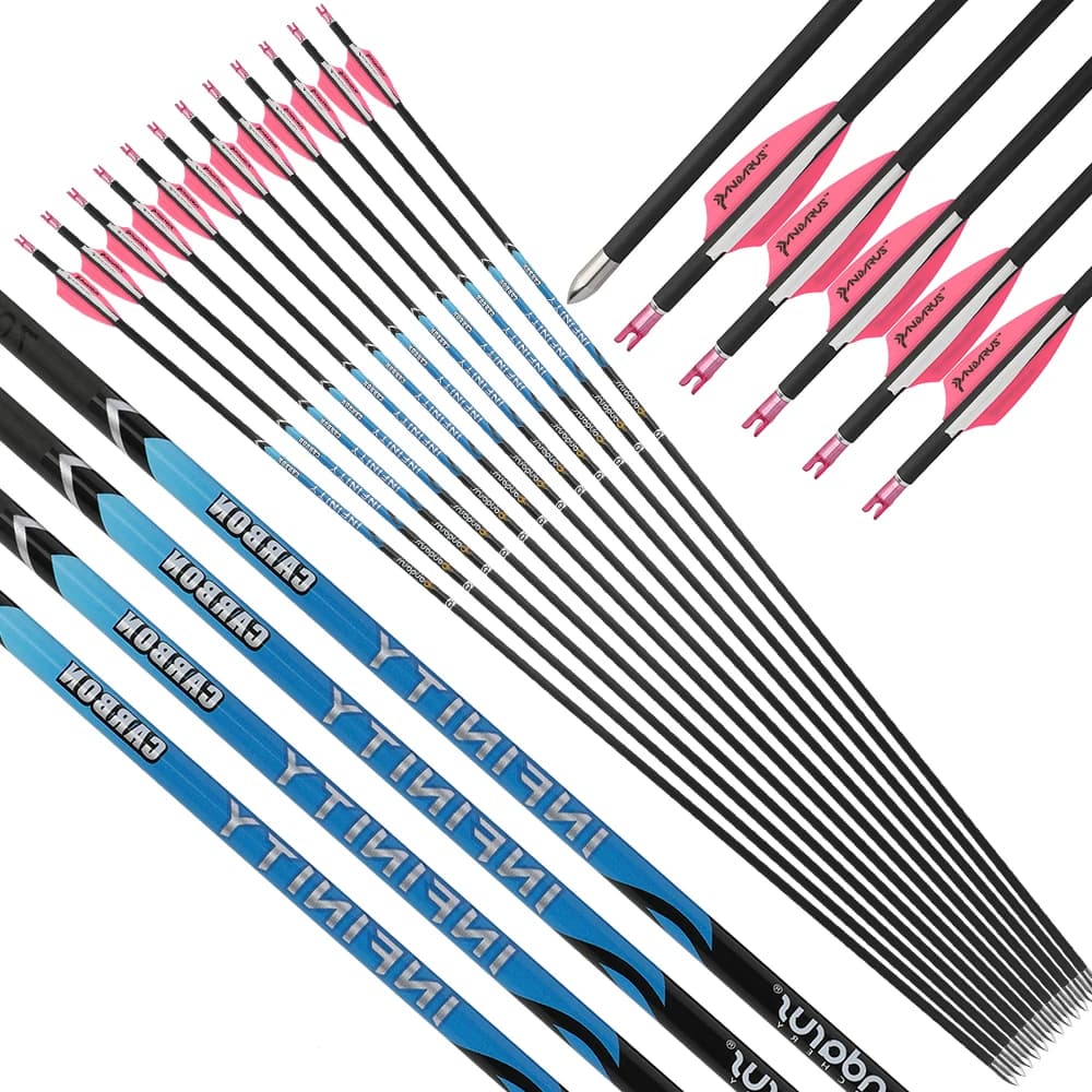 ID4.2mm Freccia in carbonio puro 12 pezzi Freccia per tiro con l'arco SP 400 500 600 700 800 900 1000 Alette in gomma Arco Bersaglio da tiro competitivo