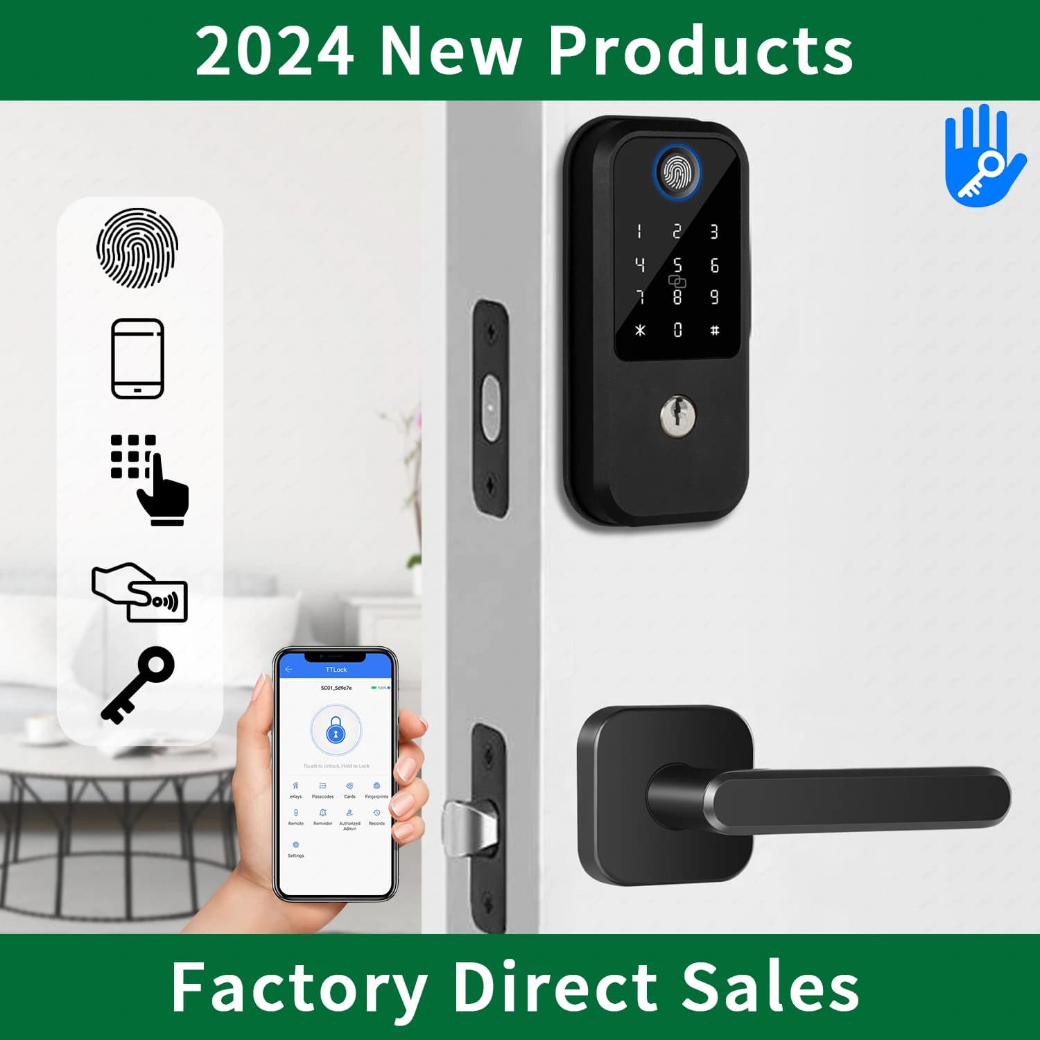 Serratura intelligente con catenaccio di TTLOCK Bluetooth APP Serratura per impronte digitali, Serratura per porta d'ingresso senza chiave Serratura elettronica digitale per la casa