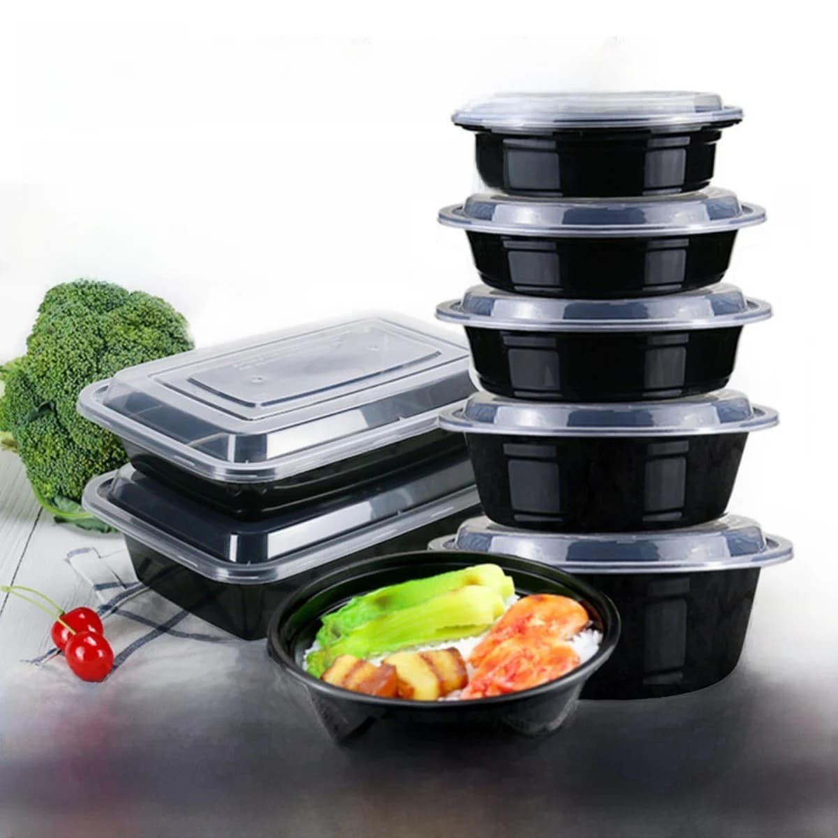 Thickened American Style round Disposable Fast Food Lunch Box Rectangular Outer Cutlery Plastic Bowl with Lid Takeaway Container