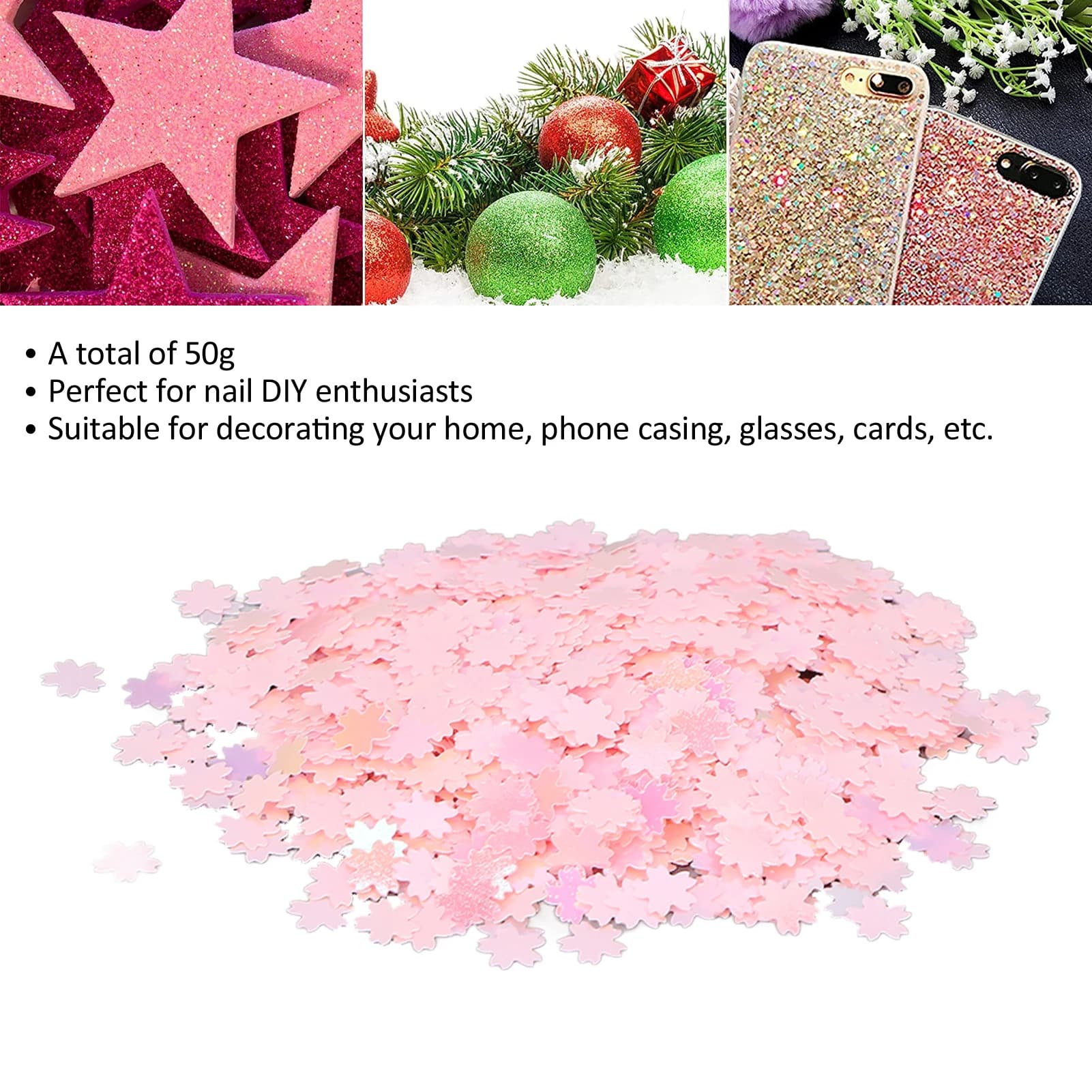Nail Glitter for Cherry Shape, Shiny Decoration for Manicure, Pink Sequins 50g for Nail Art