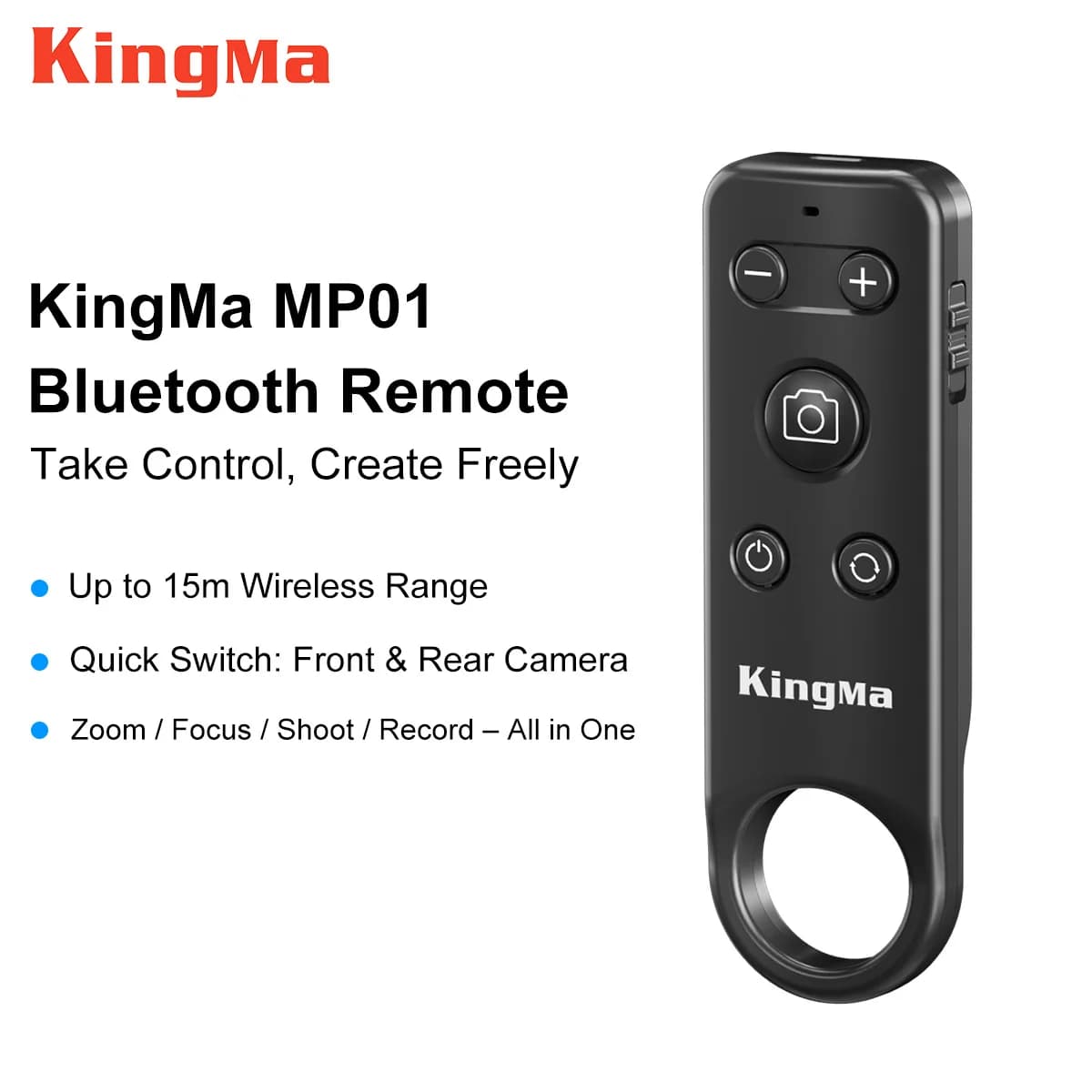 Wireless zoom remote control for iPhone and Android, shutter with front/poster camera switch for photos and videos, remote control for smartphones