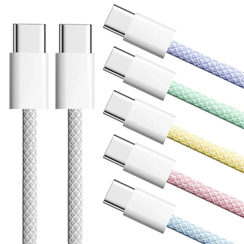 Cavo di ricarica rapida USB-C PD da 60W per iPhone 15 16 17 Pro Max 15 16 Plus Samsung Moto OPPO Xiaomi Redmi, cavo intrecciato doppio Type-C
