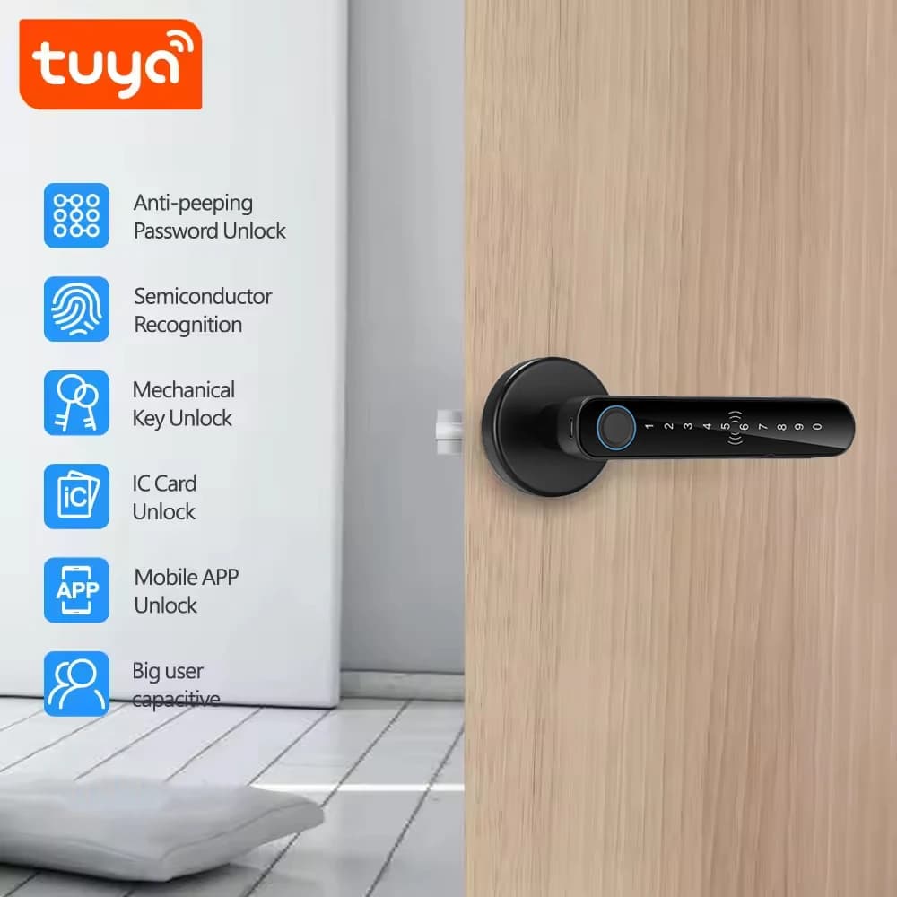 Serratura Intelligente con Impronta Digitale, Password, Carta, Chiave e Controllo APP, Alimentazione di Emergenza Integrata con 4 Batterie AAA (Escluse)