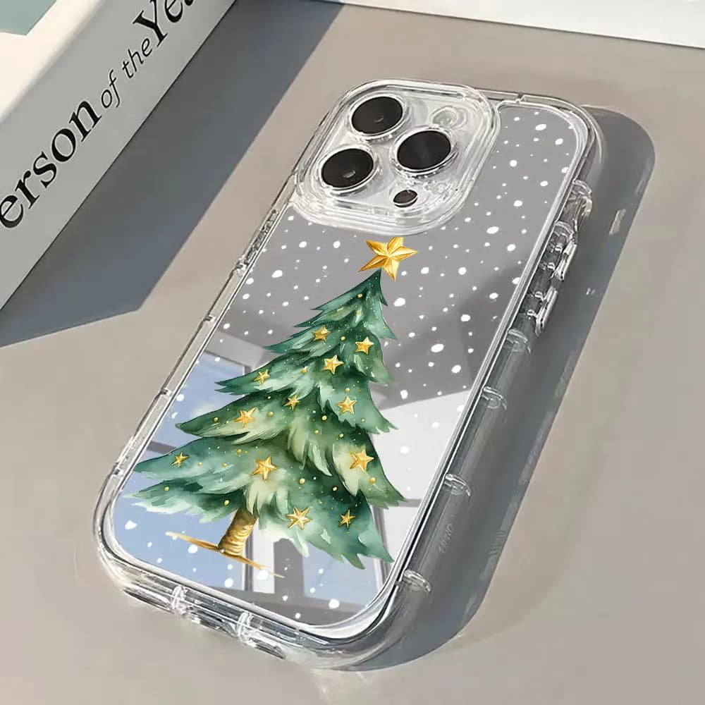 Watercolor Christmas Tree Mirror Phone Case For iPhone 17 16 15 14 13 12 11 Pro Max X XS XR 15 16 7 8 Plus 17 Air Bumper Cover