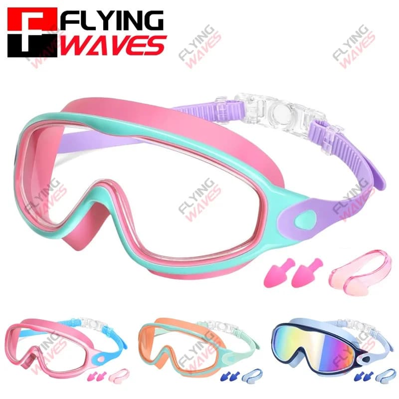 Colorful swimming glasses for children Wide view Anti-UV Anti-fog No loss Swimming accessories for boys Girls Young Children 3-15 years old