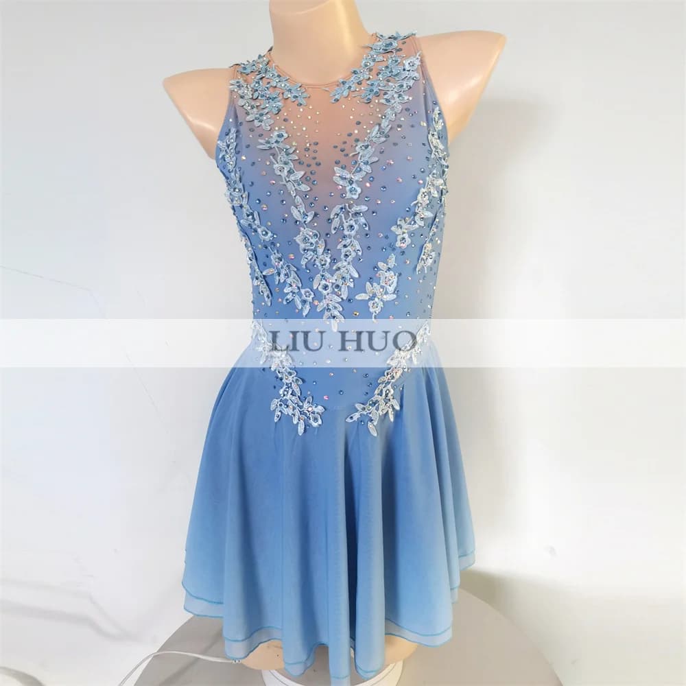 LIUHUO Danza sul Ghiaccio Pattinaggio di Figura Vestito Donna Ragazza Adolescente Personalizza Costume Prestazioni Competizione Body Roller Blu Bambini