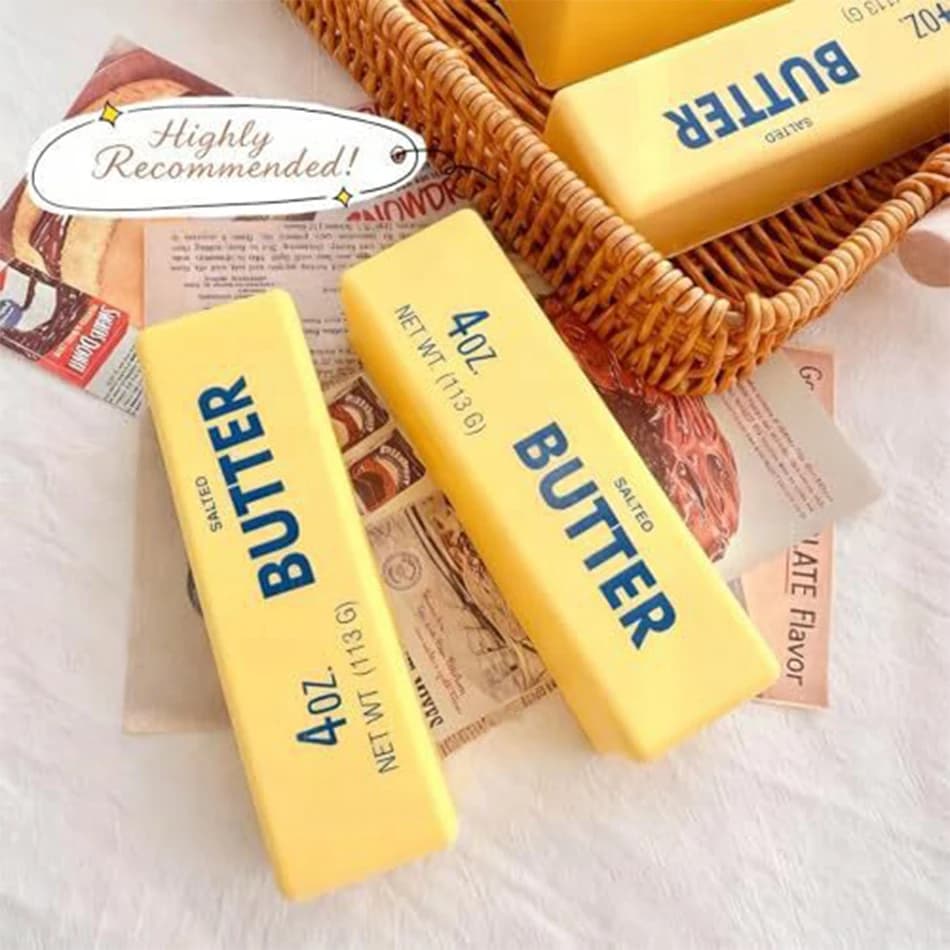 Giocattolo antistress morbido e elastico a forma di bastoncino di burro, giocattolo scherzoso da schiacciare per bambini e adulti, regalo per feste e scrivania.
