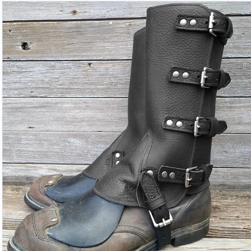 Armatura di protezione per le gambe in pelle da cavaliere vichingo medievale Steampunk Greaves Scarpe da stivali per uomo Donna Ghetta per costume cosplay LARP Warrior