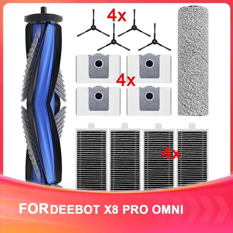 AT51-Kit di accessori per aspirapolvere per spazzole ECOVACS DEBOT X8 PRO, scopa a rullo, spazzole laterali, filtri, sacchetti per la polvere