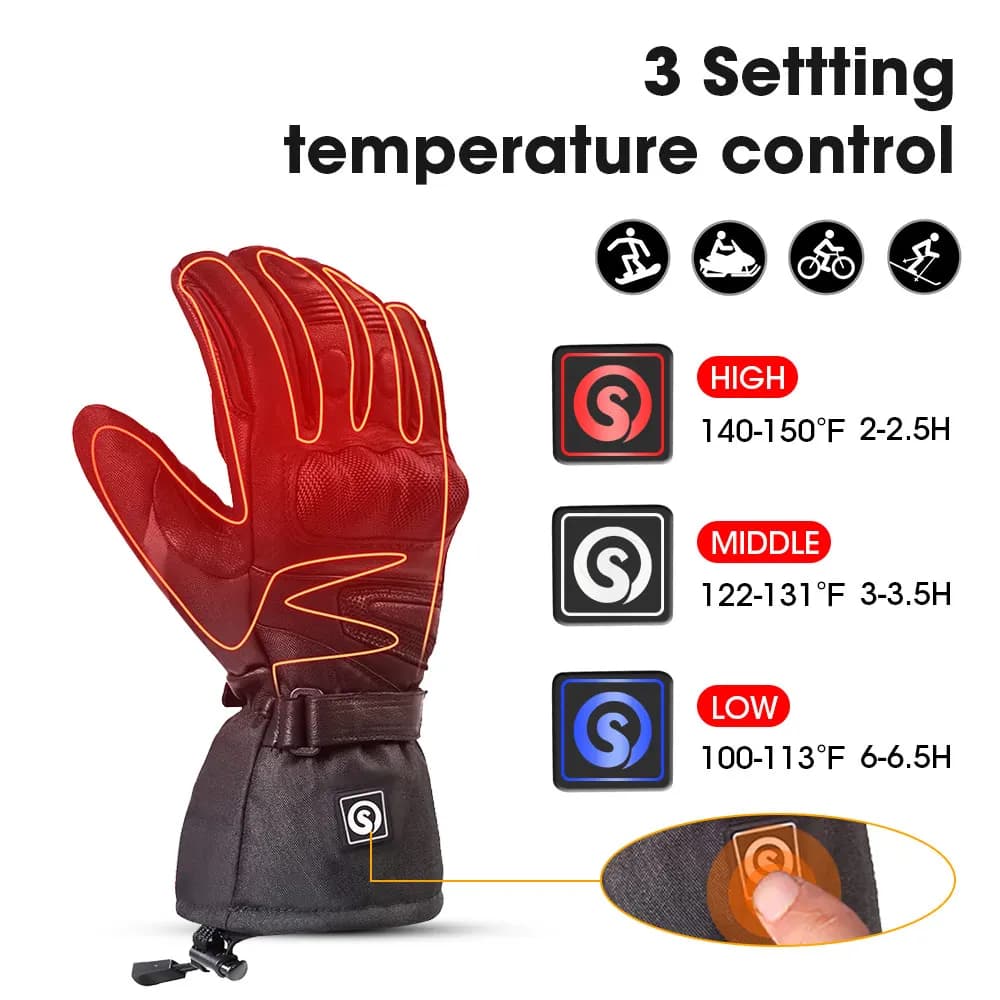 Guanti riscaldati elettrici invernali Snow Deer Caldi guanti da moto riscaldati con batteria ricaricabile impermeabile in pelle di pecora da donna