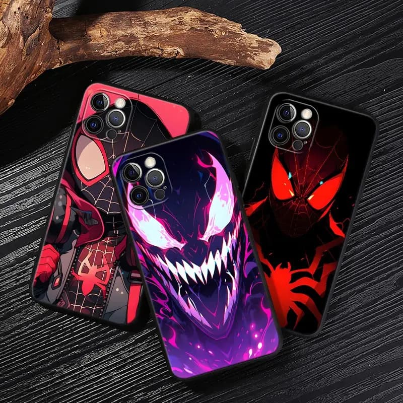 Venom Spiderman Artistic Case for iPhone 17 16 15 14 13 12 11 Pro Max Plus, Marvel Rear Cover for iPhone 17 Pro 17E Air 16e, Morbida Funda