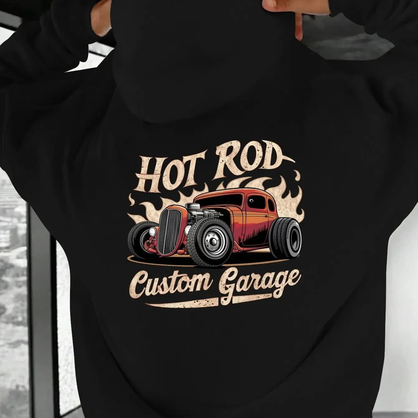 Stylized Hot Rod Car JPH-9 Plus Size Men'S Hooded Sweatshirt