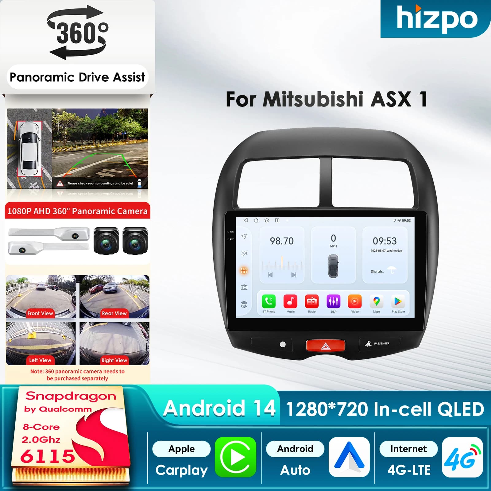 Hizpo per Snapdragon Android Car Multimedia Player per Mitsubishi ASX 1 2010-2018 GPS Carplay Autoradio 4G AI Schermo Intelligente