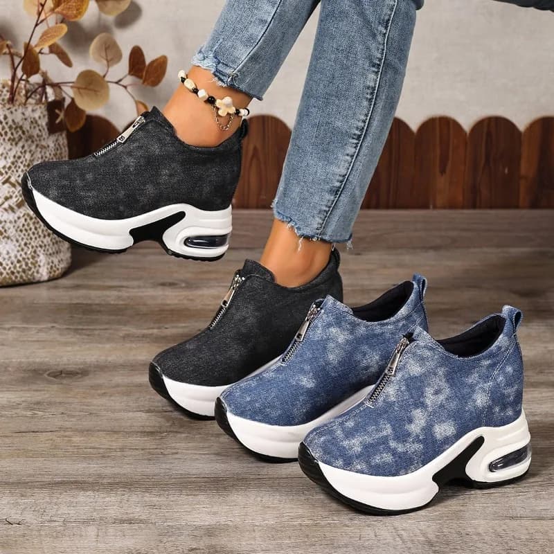 Fashionable Sneakers Autumn new single low shoes with round toe and wear-resistant front zipper
