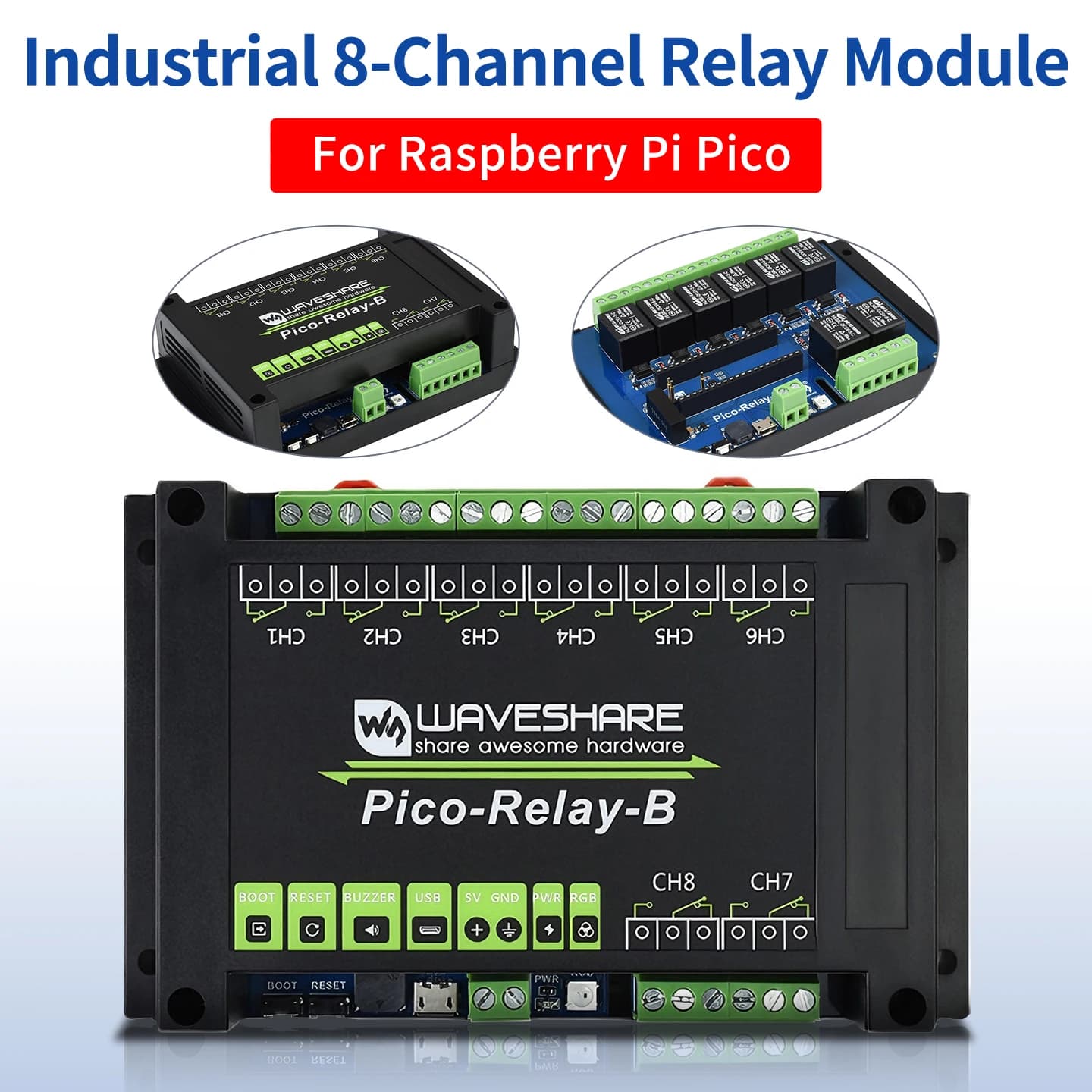 8 channel industrial relay module Raspberry Pi Pico with ABS housing Power Adapter Multi insulation protection