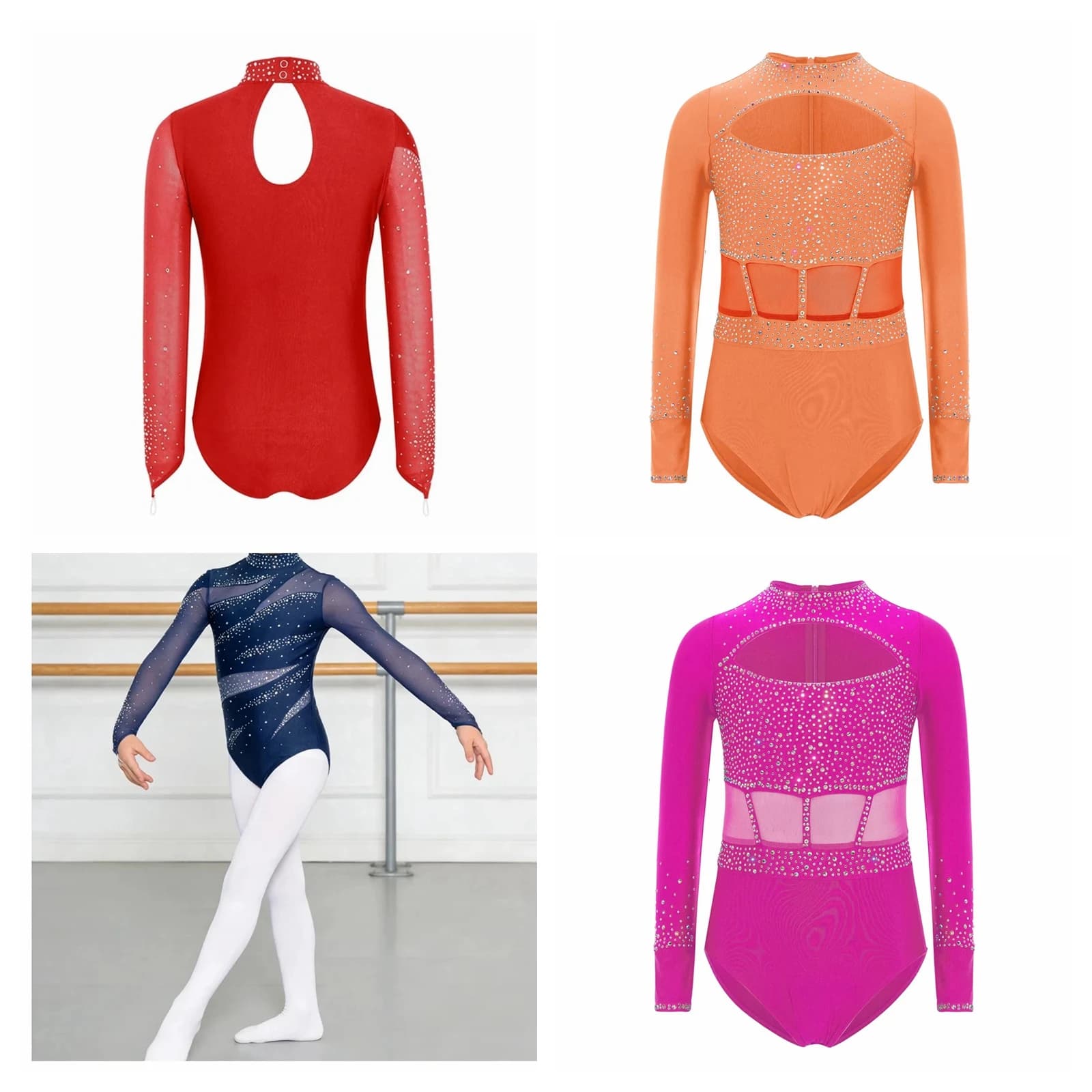 Body per Bambini con Strass Lucidi, Costume per Pattinaggio Artistico, Maglia da Balletto per Bambine, Tuta per Ginnastica Ritmica