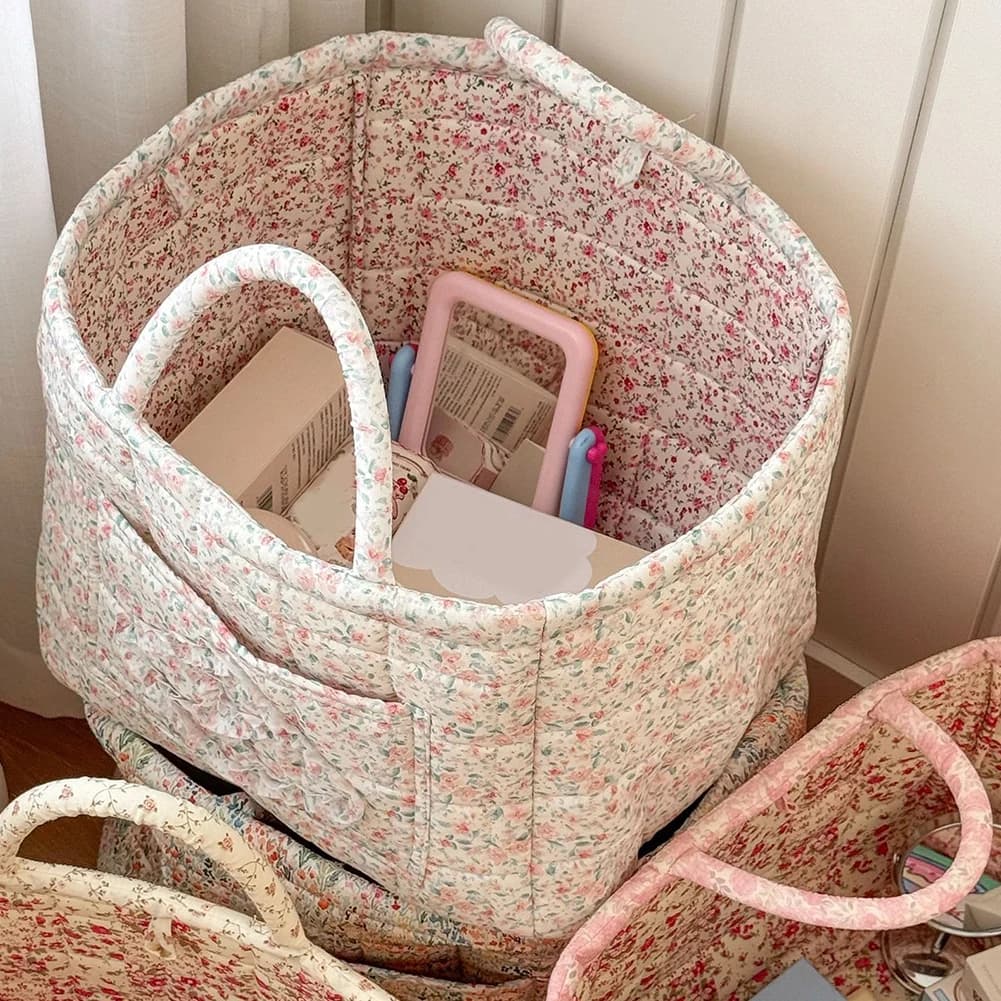Pastoral linen container in fabric with handles easy to carry Basket for washable clothes for shelves Wardrobe Laundry Home Office Decor