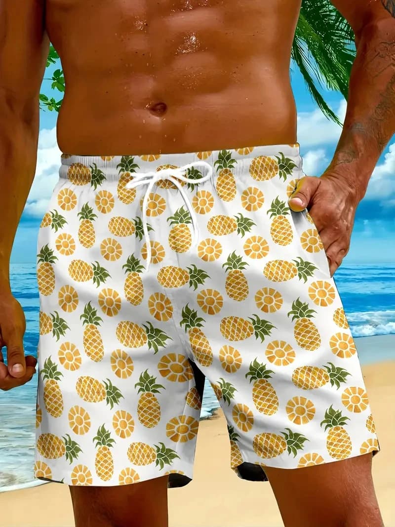 Men's Beach Shorts 3D Print Cartoon Pineapple Graphic Shorts Swim Trunks Summer New Quick Dry Holiday Harajuku Hawaiian Shorts