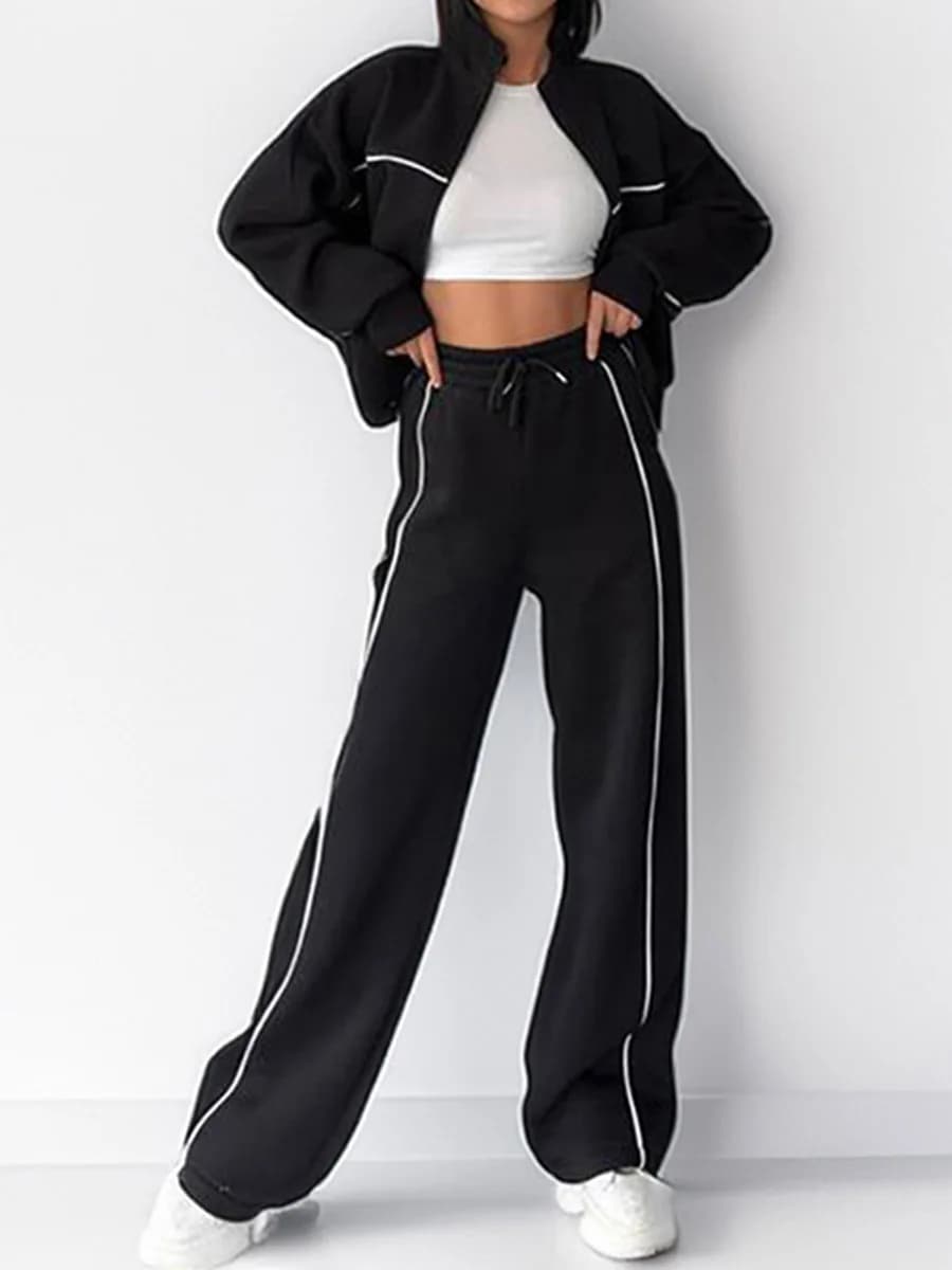 Modigirl 2026 Completo da Donna 2 Pezzi, Tuta Sportiva con Giacca a Contrasto con Cerniera e Pantaloni a Vita Alta con Coulisse, Outfit Casual