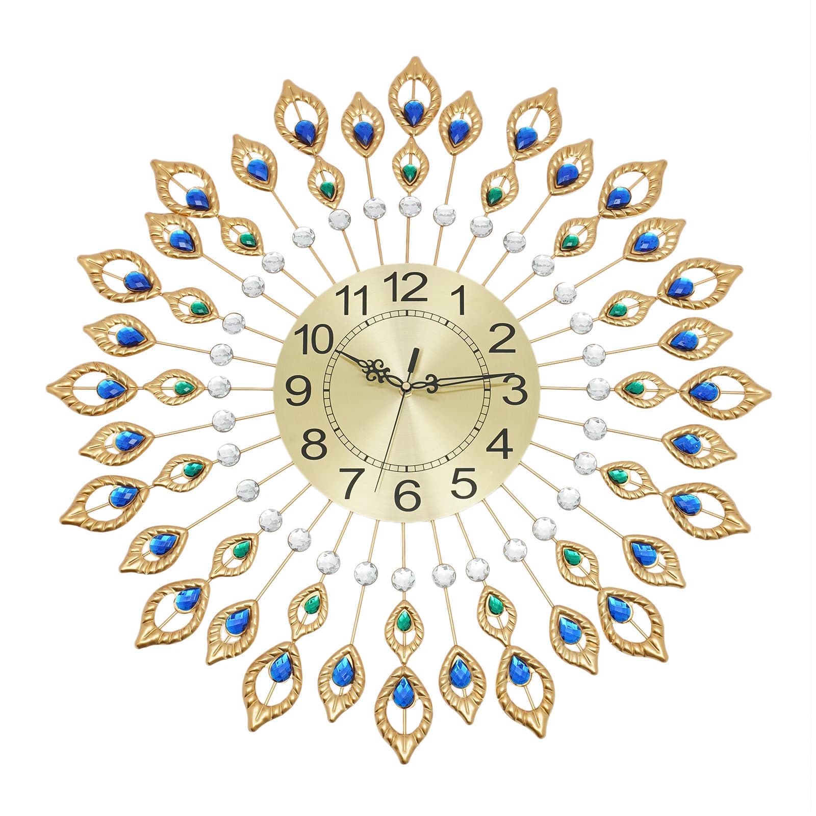 Decorative wall clock with peacock feather design, quartz movement, silent, perfect for home and office