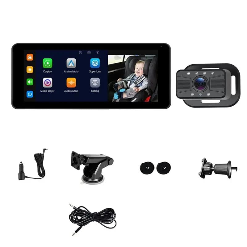 Monitor per Auto con Schermo IPS da 6,86 Pollici, Carplay, Android Auto, Navigazione, Monitoraggio Bambini, Telecamera con Visione Notturna IR