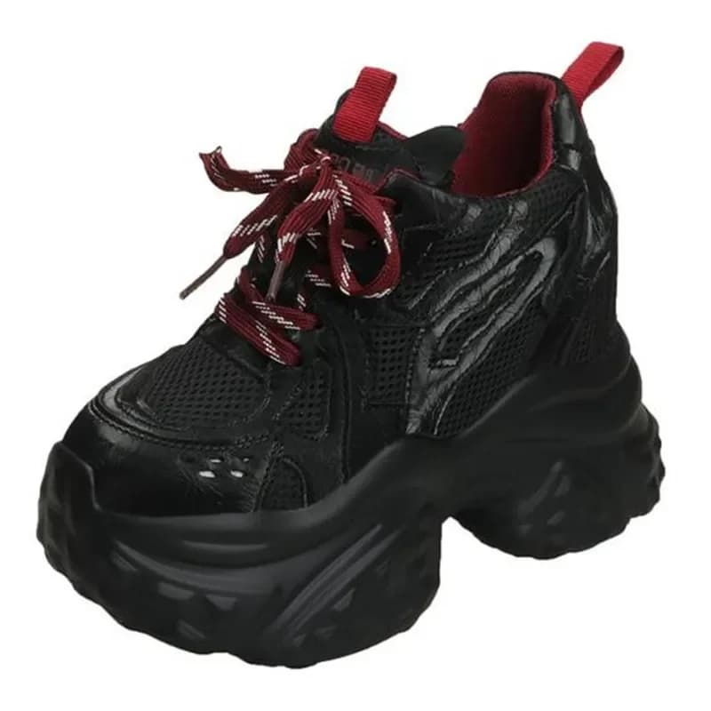Scarpe da ginnastica robuste traspiranti autunnali da donna Scarpe sportive con plateau stringate Donna Fondo spesso 12CM Tacchi alti Sneaker con zeppa femminile