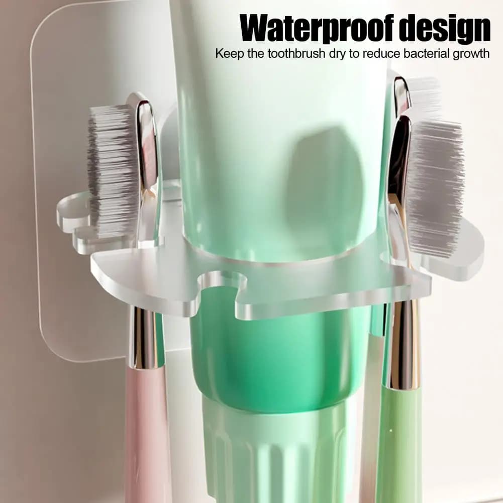 Toothbrush Holder Wall Mount Wall Mounted Toothbrush Holder with Toothpaste Slot Self Adhesive Bathroom Organizer Quick for Easy