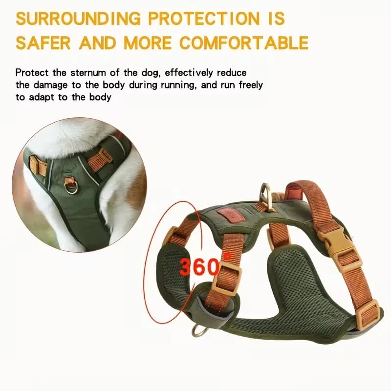 Retro No-Pull Dog Harness with Leash, Reflective Durable Chest Vest for Walking, Adjustable Heavy Duty Set for Small Medium Dogs