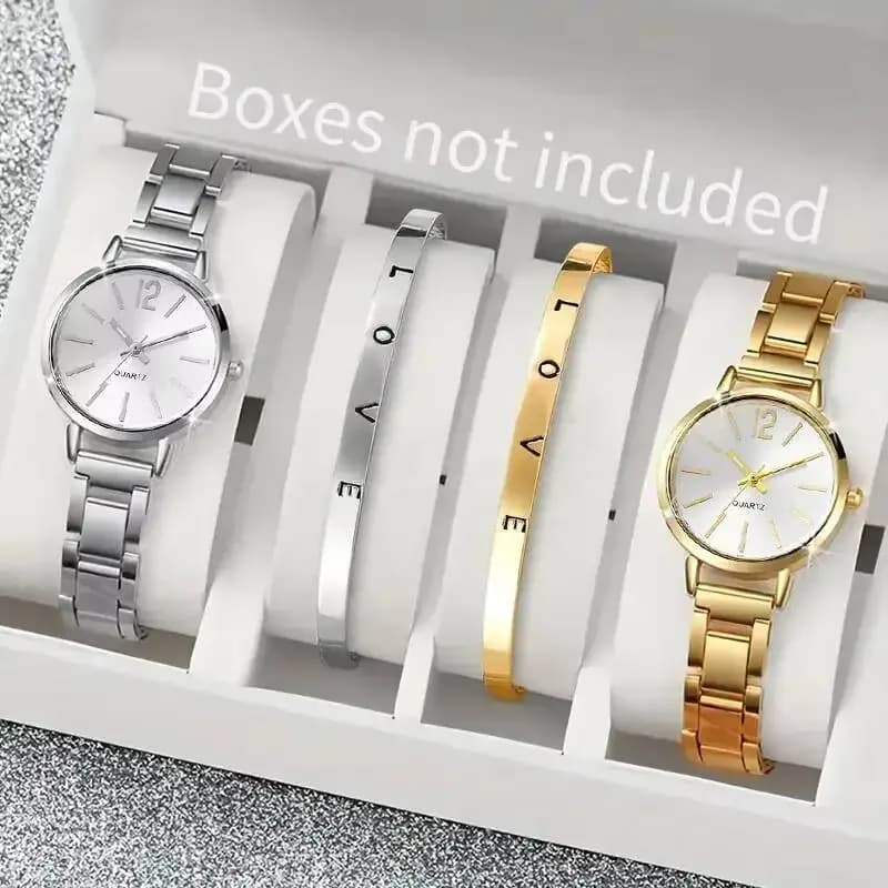 Orologio da Donna con Elegante Cinturino in Acciaio, Orologio da Polso al Quarzo alla Moda e Semplice per Donne, Set con Bracciale