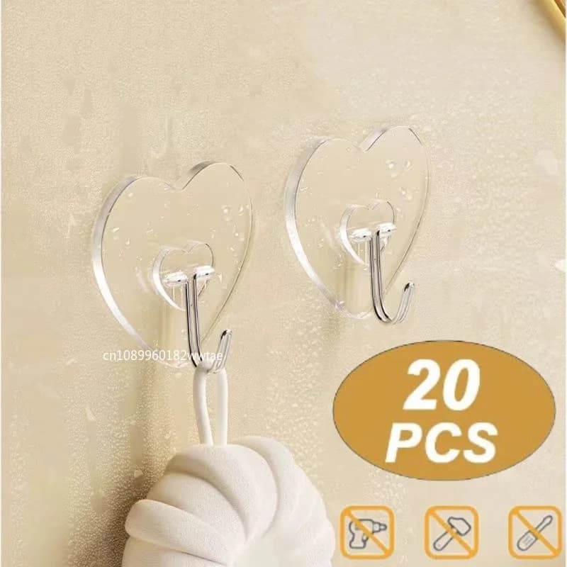 1-20 Pezzi Ganci Adesivi Trasparenti a Forma di Cuore in Acciaio Inossidabile per Bagno, Asciugamani, Vestiti, Portachiavi e Organizzazione