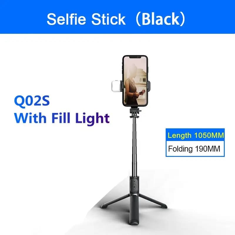 Nuovo selfie stick con telecomando Bluetooth wireless, luce integrata, monopiede pieghevole e treppiede per supporto cellulare