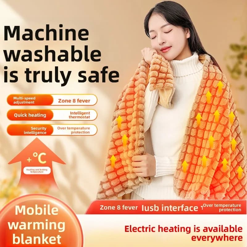 Coperta Elettrica Indossabile per Casa e Ufficio, Scialle Riscaldante Lavabile, Plaid Termico Portatile con Temperatura Regolabile