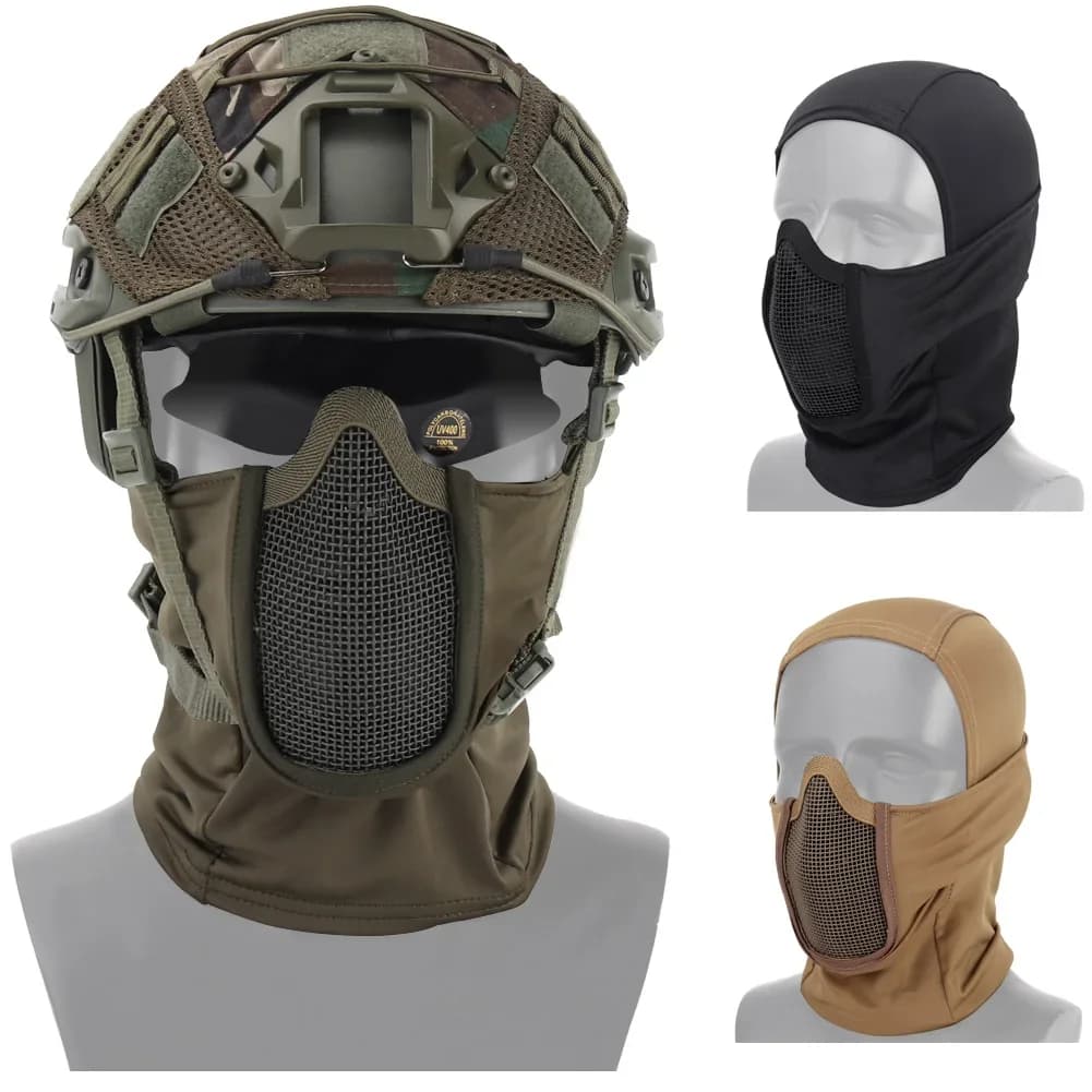 Maschera tattica per copricapo Airsoft Half Face Mesh Mask ciclismo caccia Paintball maschera protettiva Shadow Fighter copricapo