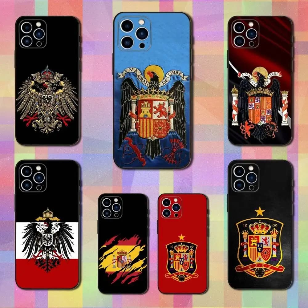 Custodia per telefono civile con stemma della guardia spagnola per iPhone 16,15,14,13,12,11 Plus,Pro Max, XS, X, XR, SE, Mini, 8,7, Cover nera in morbido silicone