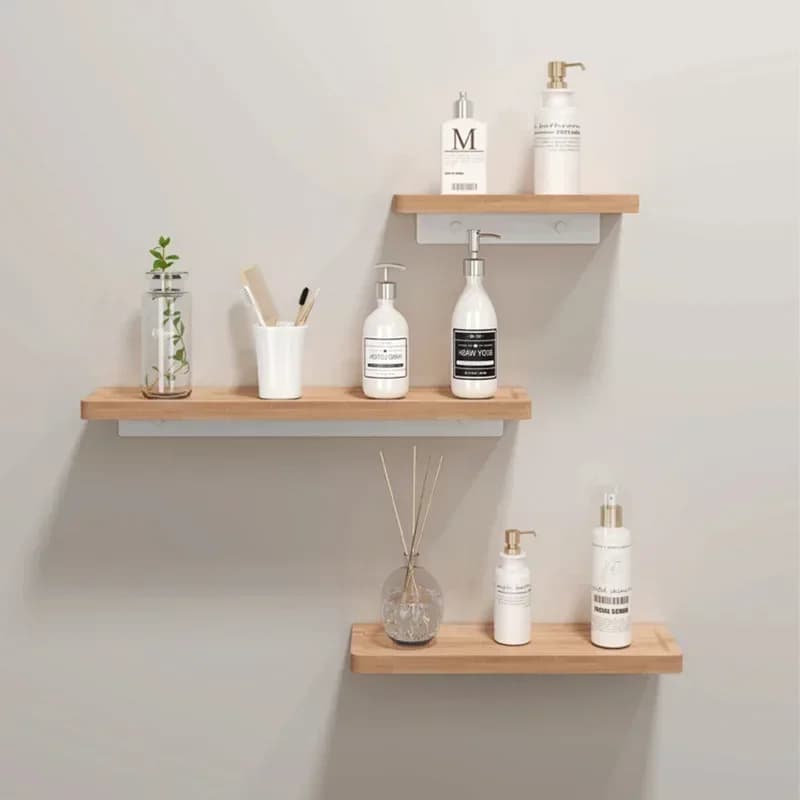 Wooden Bathroom Shelf Rectangle Kitchen Seasoning Storage Bathroom Shower Shampoo Soap Storage Rack Holder Makeup Tablet Cup