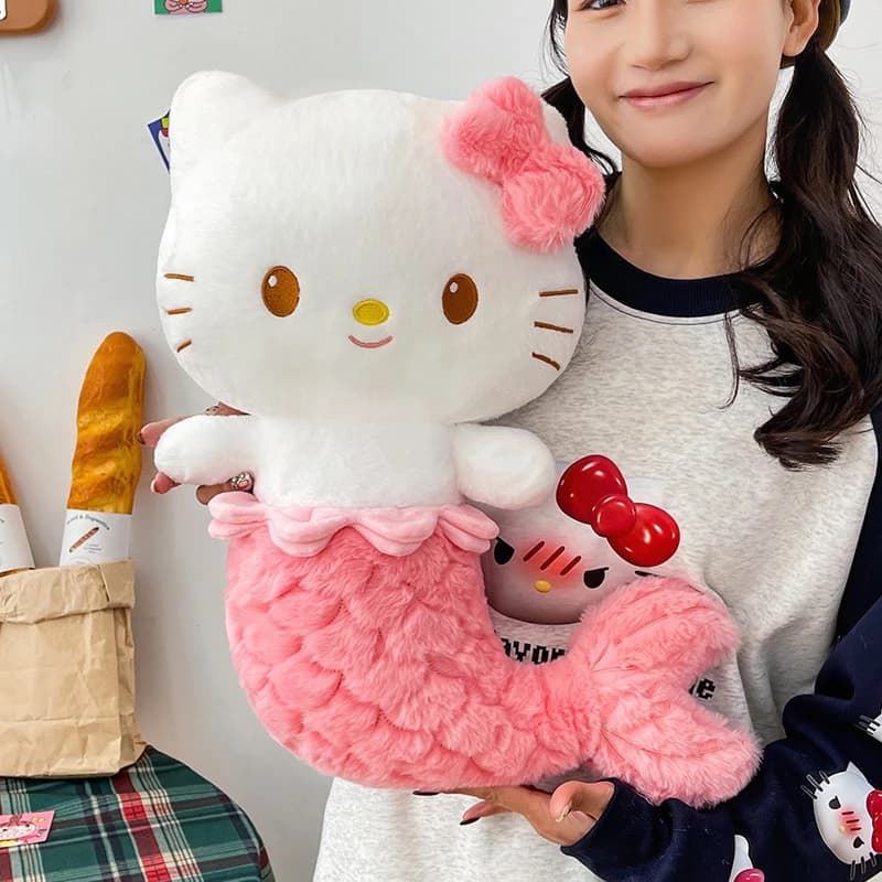 Peluche Sanrio Hello Kitty Sirena Grande 80cm, Morbido Pupazzo Gatto Rosa con Fiocco Kawaii per Bambine, Cuscino Regalo