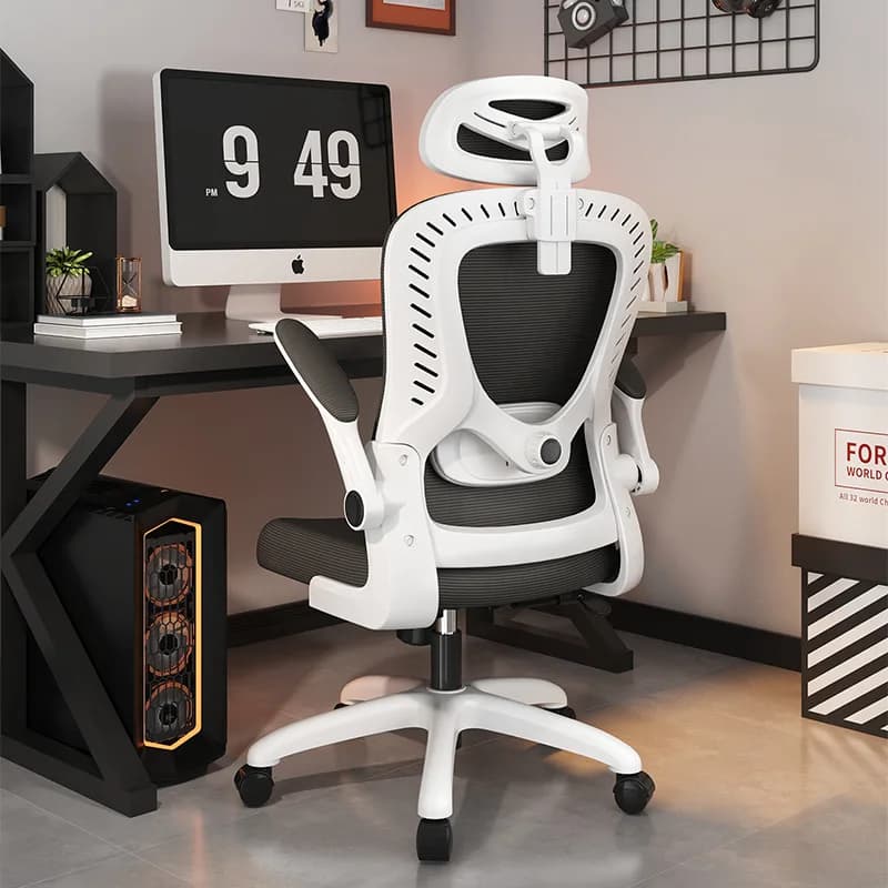 Sedia da Ufficio Ergonomica, Sedia da Gaming con Schienale in Rete Nera, Poggiatesta Regolabile, Braccioli Imbottiti, Sedia Girevole da Scrivania con Ruote