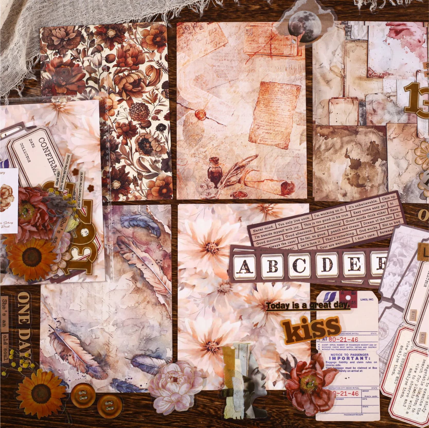 JIANQI 50 pcs Scrapbook Set Stickers and Decorative paper mixture Diy Scrapbooking Diary Album Collage material Craft Supplies